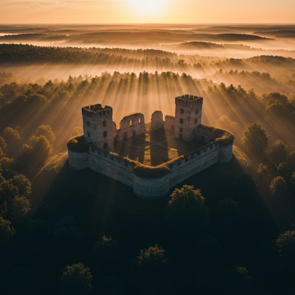Aerial view of hilltop fortress